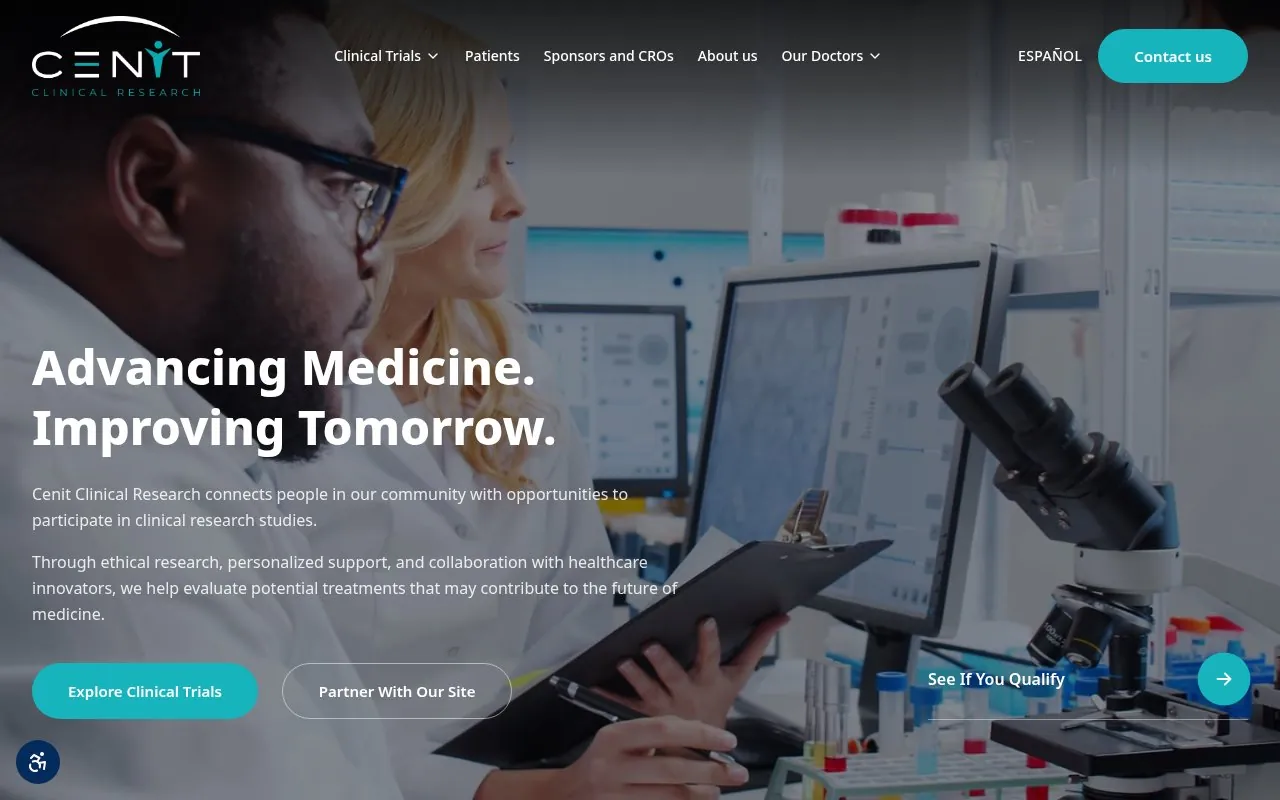 Cenit Research clinical trial website homepage designed by TK Web Services
