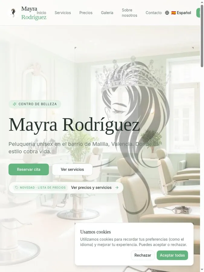Centro Mayra Rodríguez beauty salon website homepage designed by TK Web Services