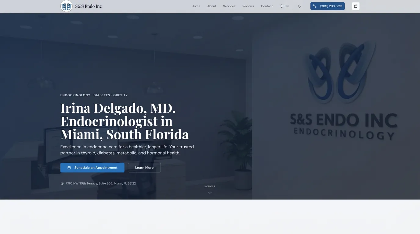 S&S Endo endocrinology practice website homepage designed by TK Web Services